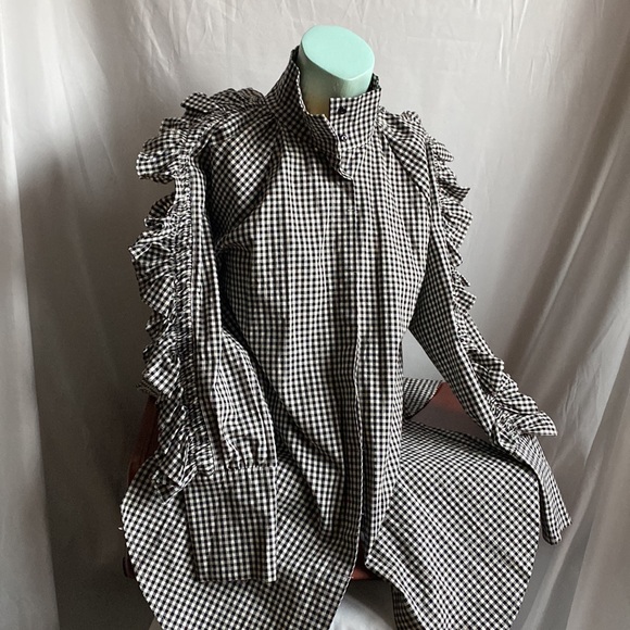 Printed black and white ruffle shirt dress - Picture 6 of 14